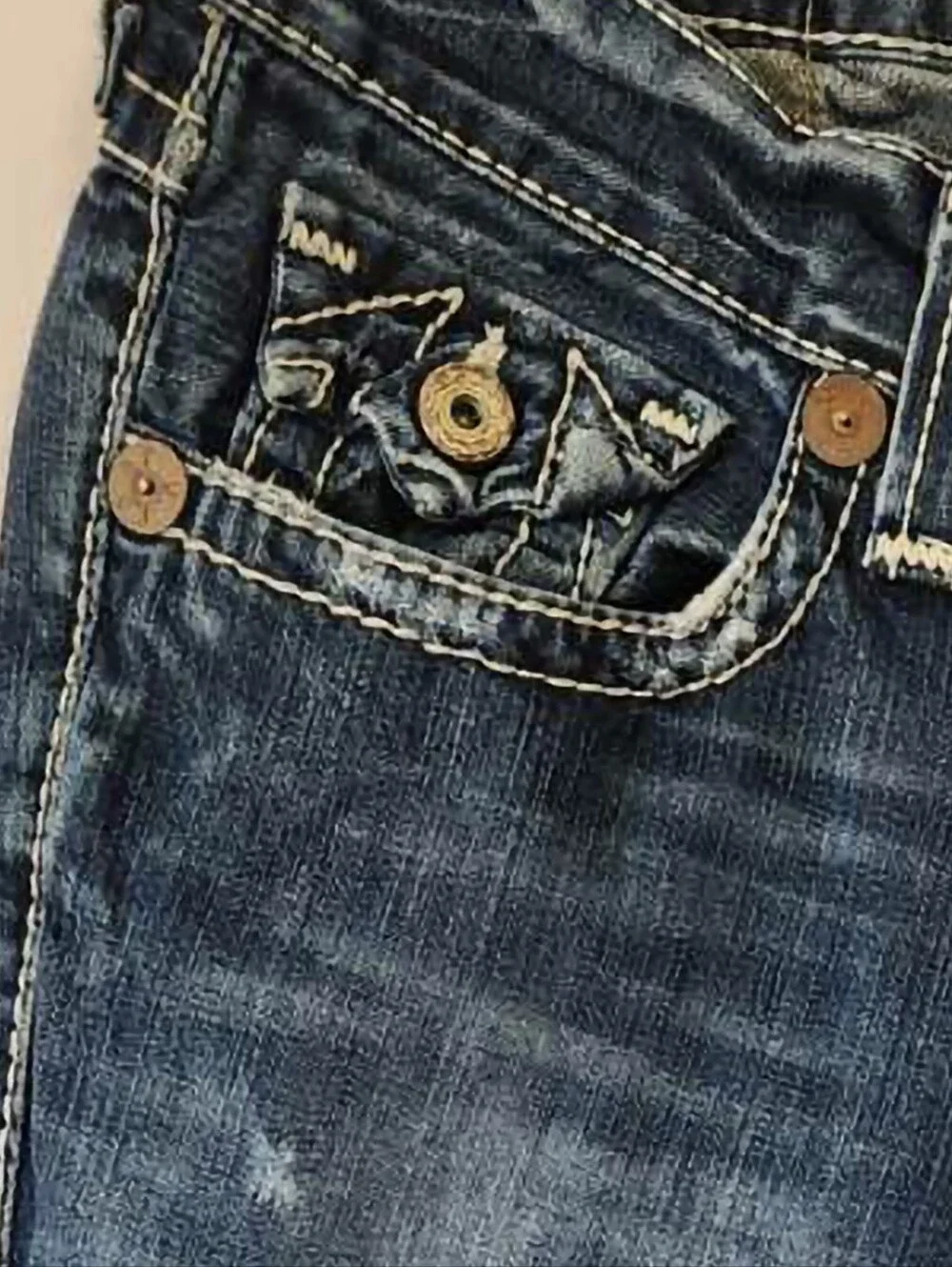 True Religion Billy Big T Jeans M-Flap Bat Wing Distressed Bootcut Y2K Size 31 - Picture 15 of 15